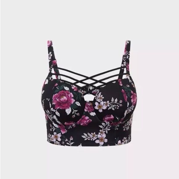 Torrid Floral Strappy Push Up Balconette Bikini Top in Black/Pink/White | 3R - Picture 3 of 8